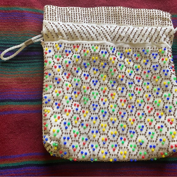 VTG 60’s Reversible handmade Candy dot Beaded handbag. Wristlet Sack Bag. USA - Picture 5 of 14